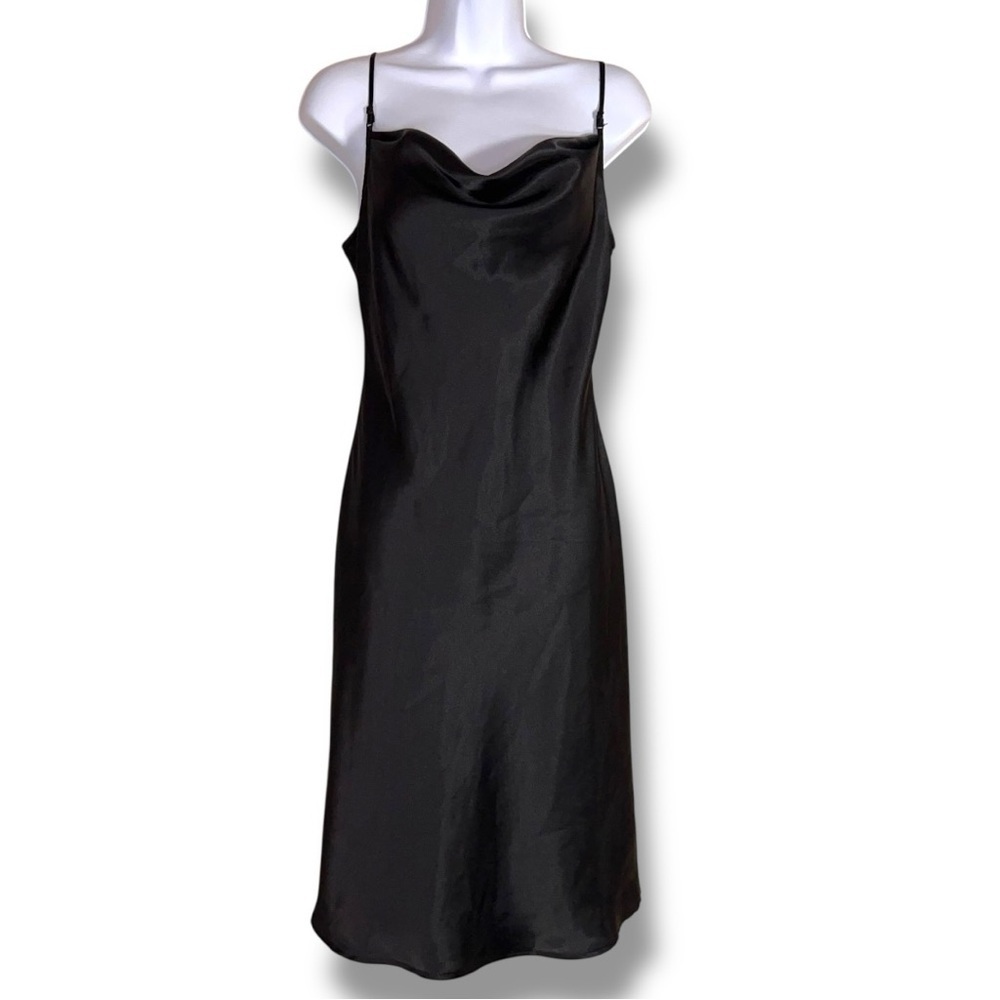 Y2K Era Small Old Navy Black Satin Slip Dress Cowl Neckline Goth Pinup Vintage